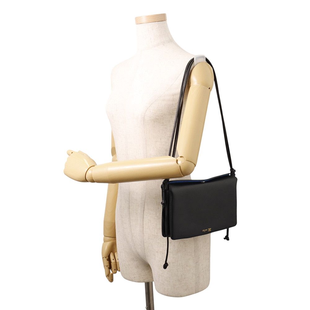 Celine Shoulder Bag Trio Flap Leather Black — view 4