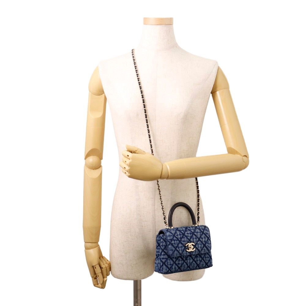 Chanel Handbag Quilted Coco Handle Mini Washed Denim Calfskin 2-Way Chain — view 4