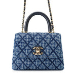 Chanel Handbag Quilted Coco Handle Mini Washed Denim Calfskin 2-Way Chain