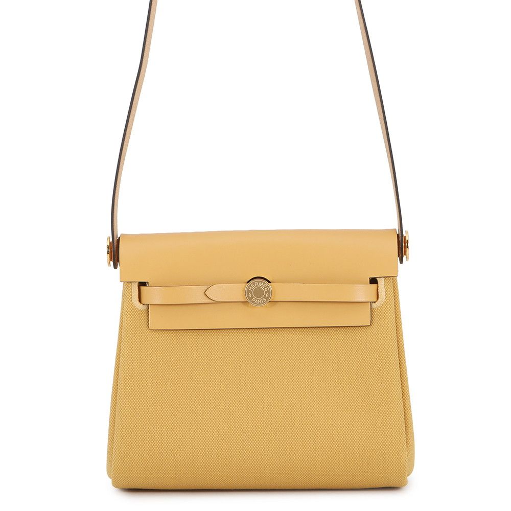 Hermes Shoulder Bag Herbag Zip Mini Paille Gold Toile Ash Vache Hunter