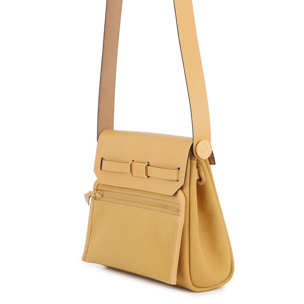 Hermes Shoulder Bag Herbag Zip Mini Paille Gold Toile Ash Vache Hunter — view 2