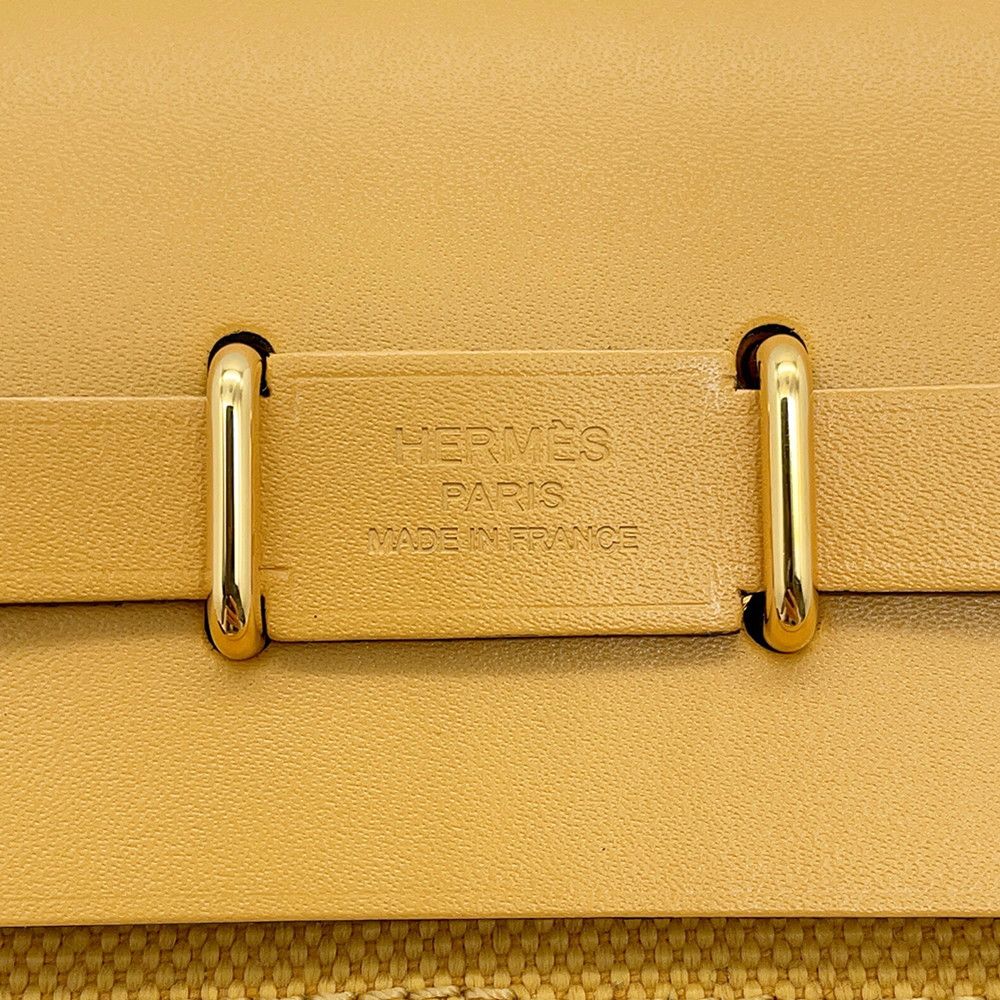 Hermes Shoulder Bag Herbag Zip Mini Paille Gold Toile Ash Vache Hunter — view 6