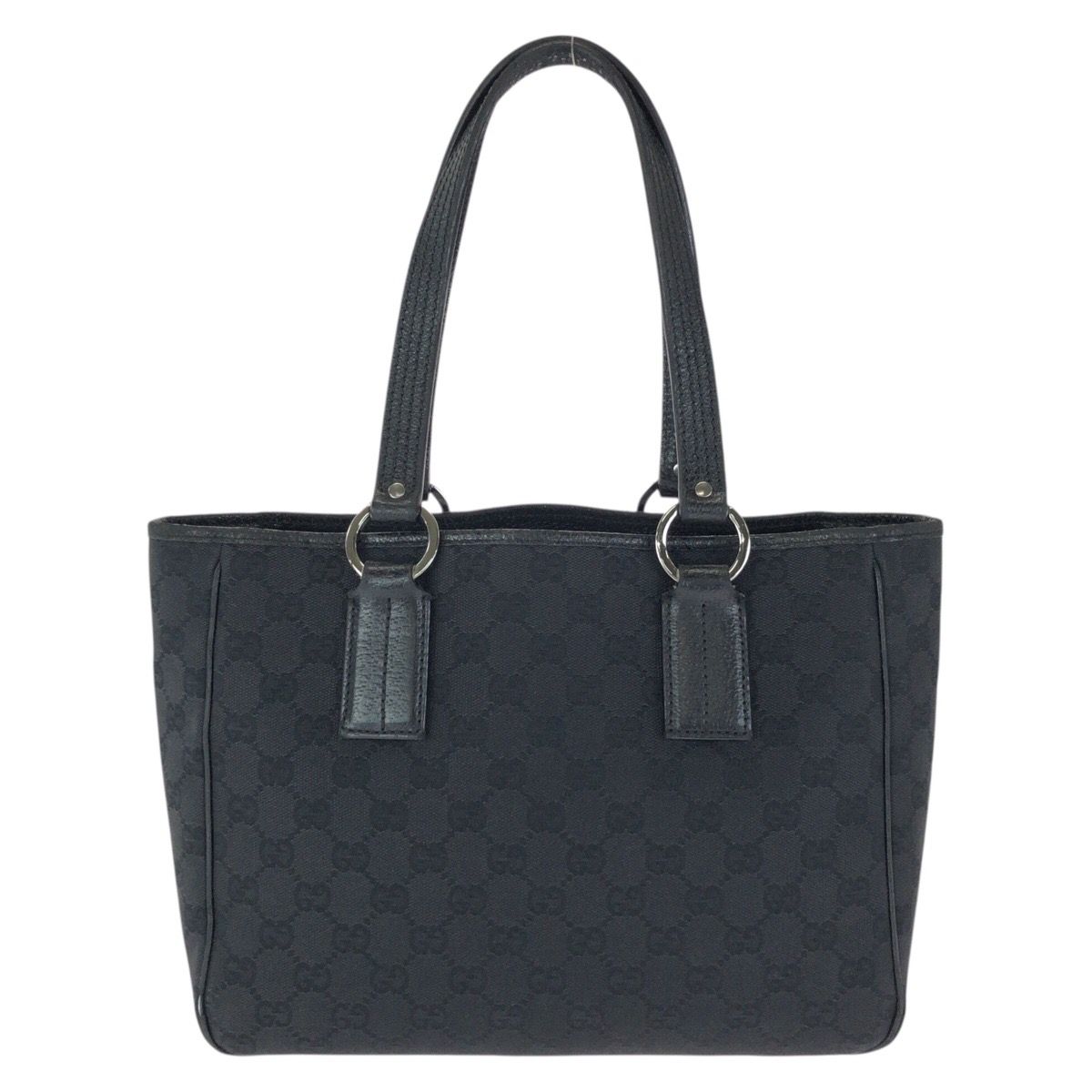 Gucci Black Silver GG Canvas Leather Tote Shoulder