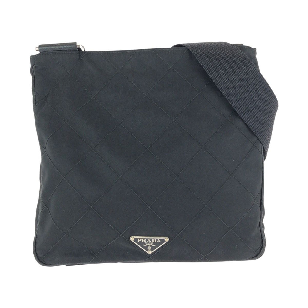 Prada Tessuto Black Silver Nylon Shoulder