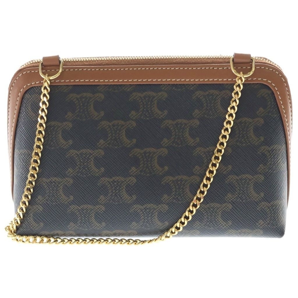 Celine Triomphe Leather Chain Clutch Gold Brown — view 2
