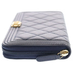 Chanel Boy Caviar Leather Round Zippy Wallet Gold Navy Seal — view 3