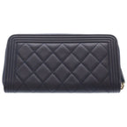 Chanel Boy Caviar Leather Round Zippy Wallet Gold Navy Seal — view 2