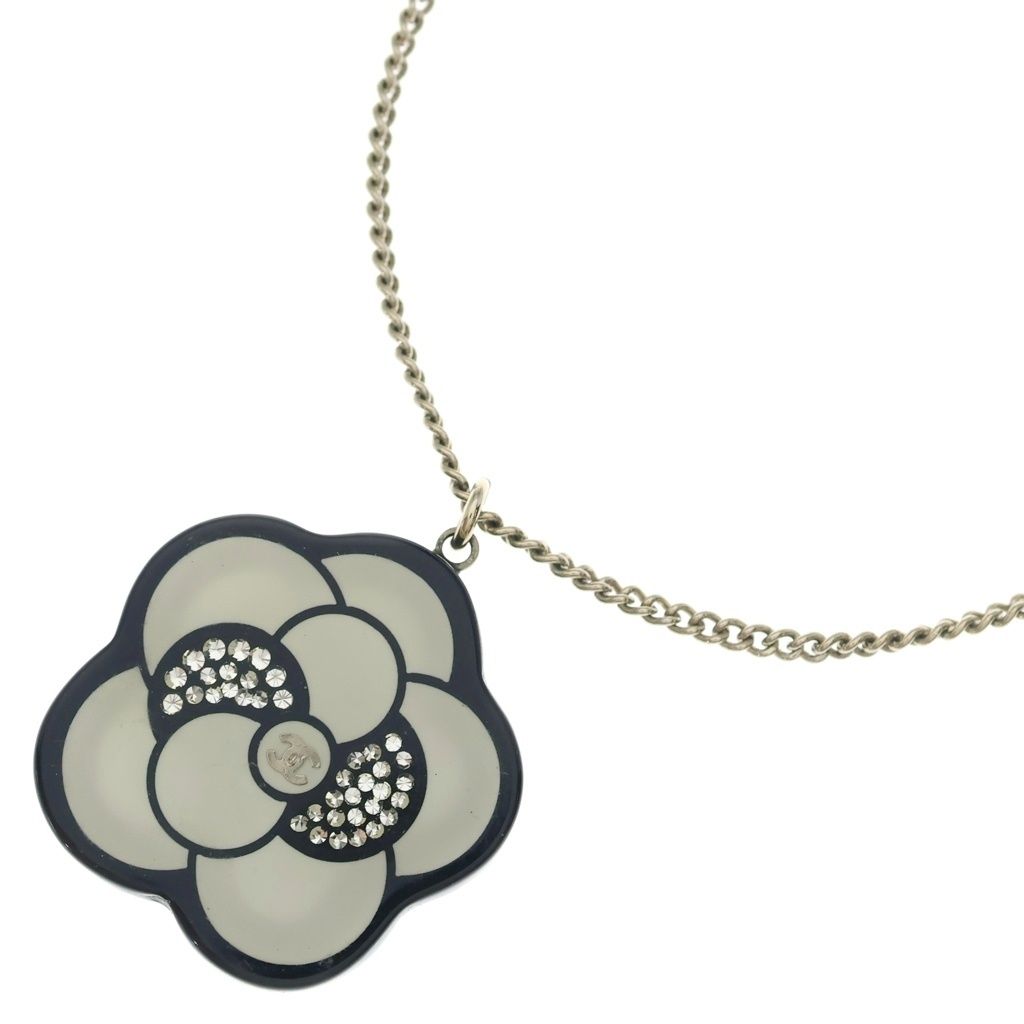 Chanel Camellia Rhinestone Pendant Chain White Gold