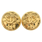 Chanel CC Logo Round Earrings Gold