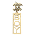 Chanel CC Logo Boy Rhinestone Earrings Gold