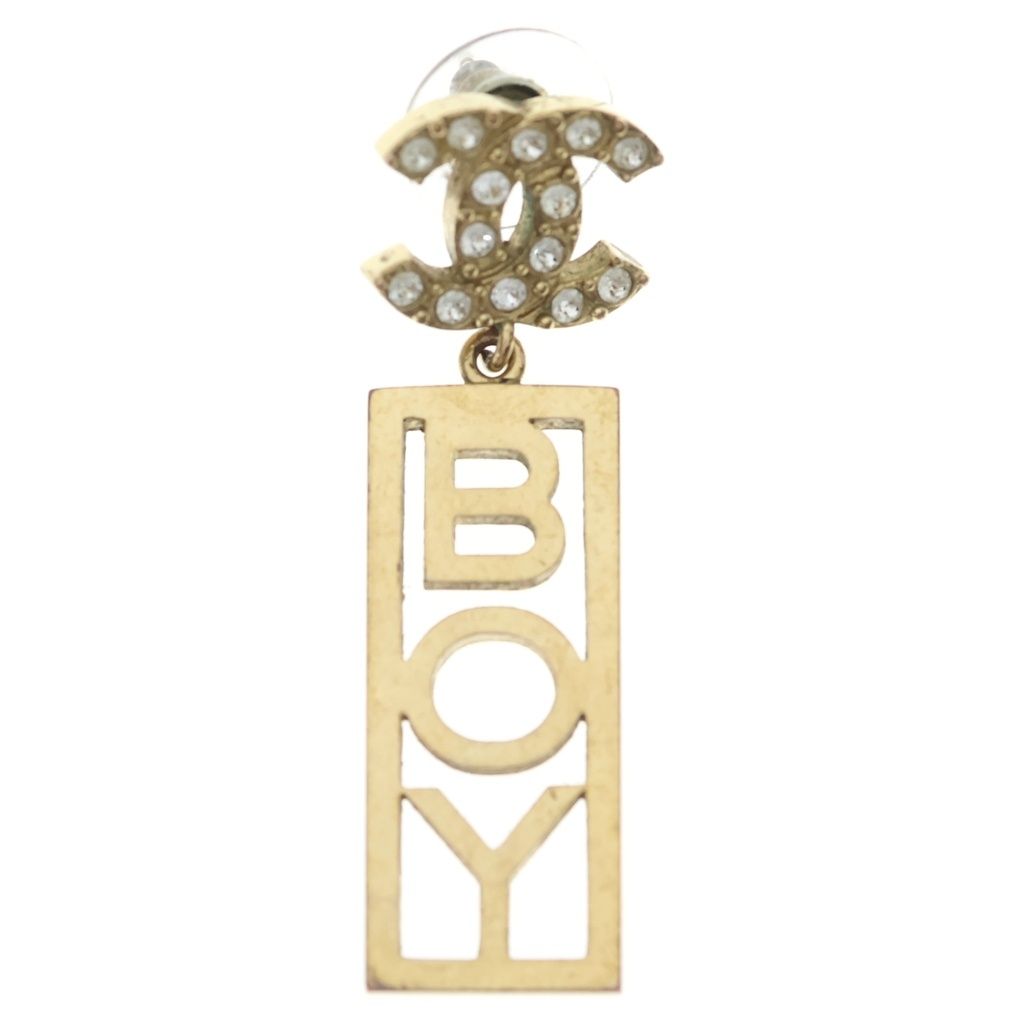 Chanel CC Logo Boy Rhinestone Earrings Gold