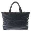 Saint Laurent Paris Wide Logo Puffer Tote Black Leather