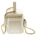 Chanel Quilted Chain Clutch Vanity Mini Shoulder Bag White Caviar Leather Gold — view 3