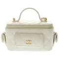 Chanel Quilted Chain Clutch Vanity Mini Shoulder Bag White Caviar Leather Gold