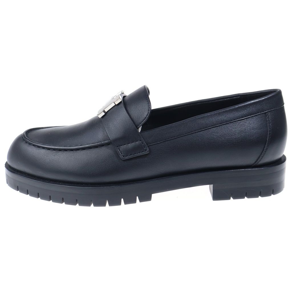 Hermes Moccasins Faubourg Logo Low Cut Shoes Loafers Silver Black