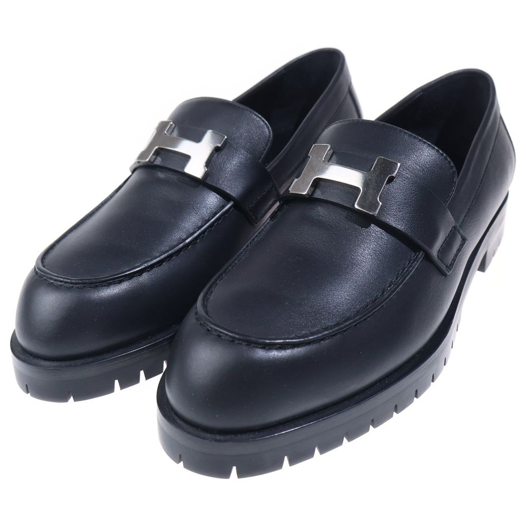 Hermes Moccasins Faubourg Logo Low Cut Shoes Loafers Silver Black — view 2