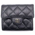 Chanel Classic Small Flap Wallet Trifold Coin Case Black Caviar Leather Gold