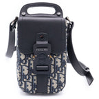 Dior Saddle Oblique Vertical Pouch Shoulder Bag Navy Black Canvas Leather Silver