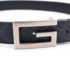 Gucci Square Reversible Leather Belt Black Silver — view 5