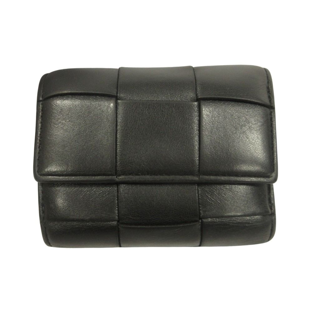 Bottega Veneta Cassette Maxi Intrecciato Trifold Wallet Leather Black