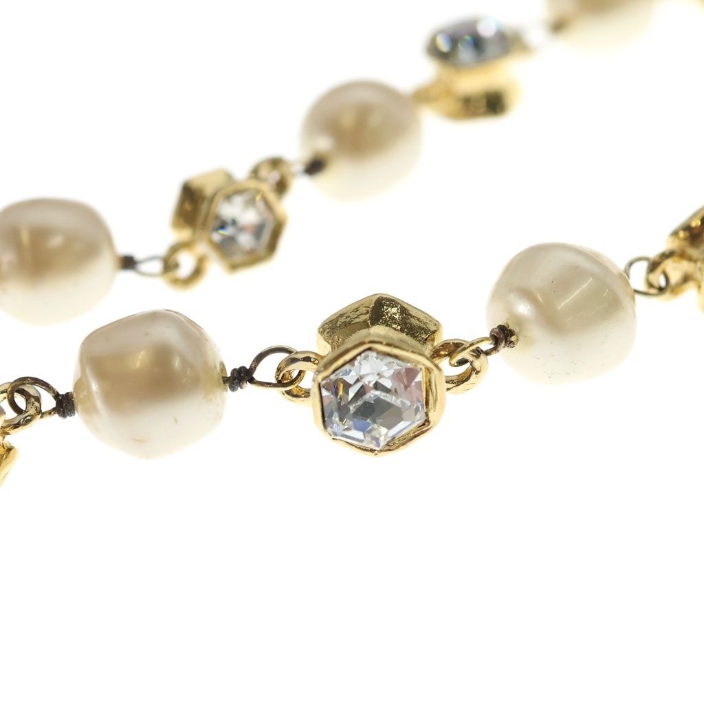 Chanel Long Necklace Rhinestone Faux Pearl Pendant White Gold Plated — view 4