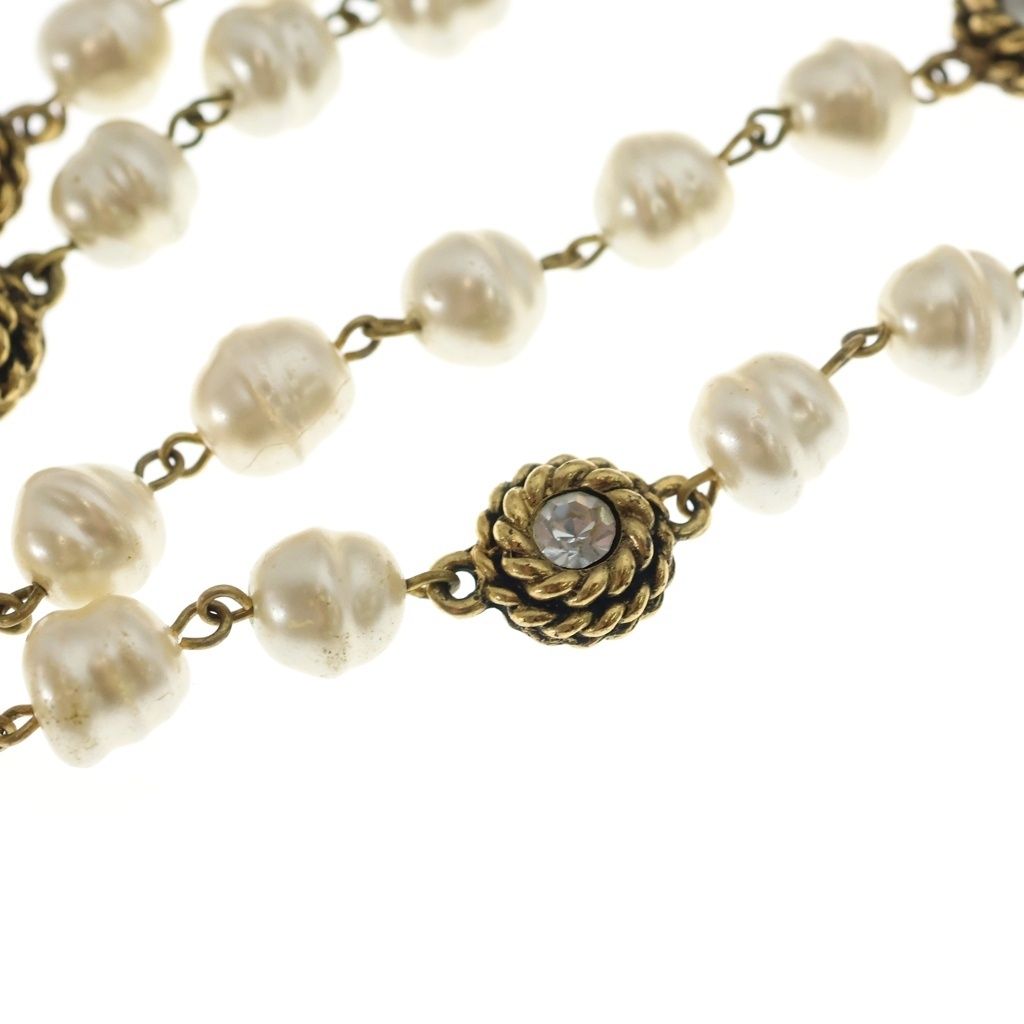 Chanel Vintage Faux Pearl Long Pendant Chain White Gold — view 3