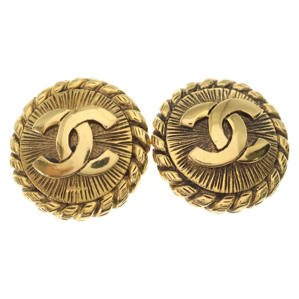Chanel CC Logo Round Earrings Gold
