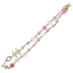 Chanel CC Logo Color Stone Faux Pearl Necklace Pink Gold — view 2