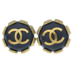 Chanel CC Logo Earrings Black Gold