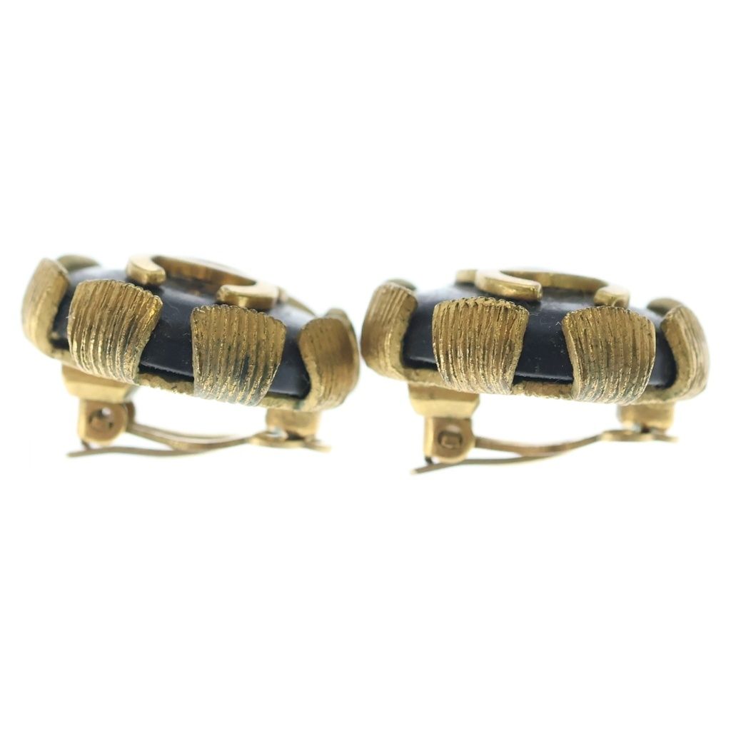 Chanel CC Logo Earrings Black Gold — view 3