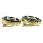Chanel CC Logo Round Earrings Gold Black — view 3