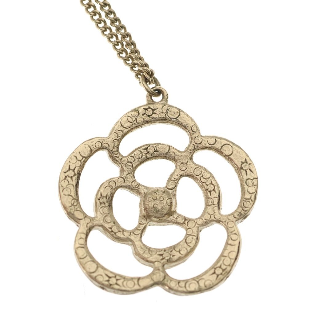 Chanel Camellia Rhinestone Faux Pearl Pendant Chain Gold — view 6