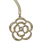 Chanel Camellia Rhinestone Faux Pearl Pendant Chain Gold — view 3