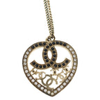 Chanel CC Logo Rhinestone Heart Pendant Chain Gold Black — view 3