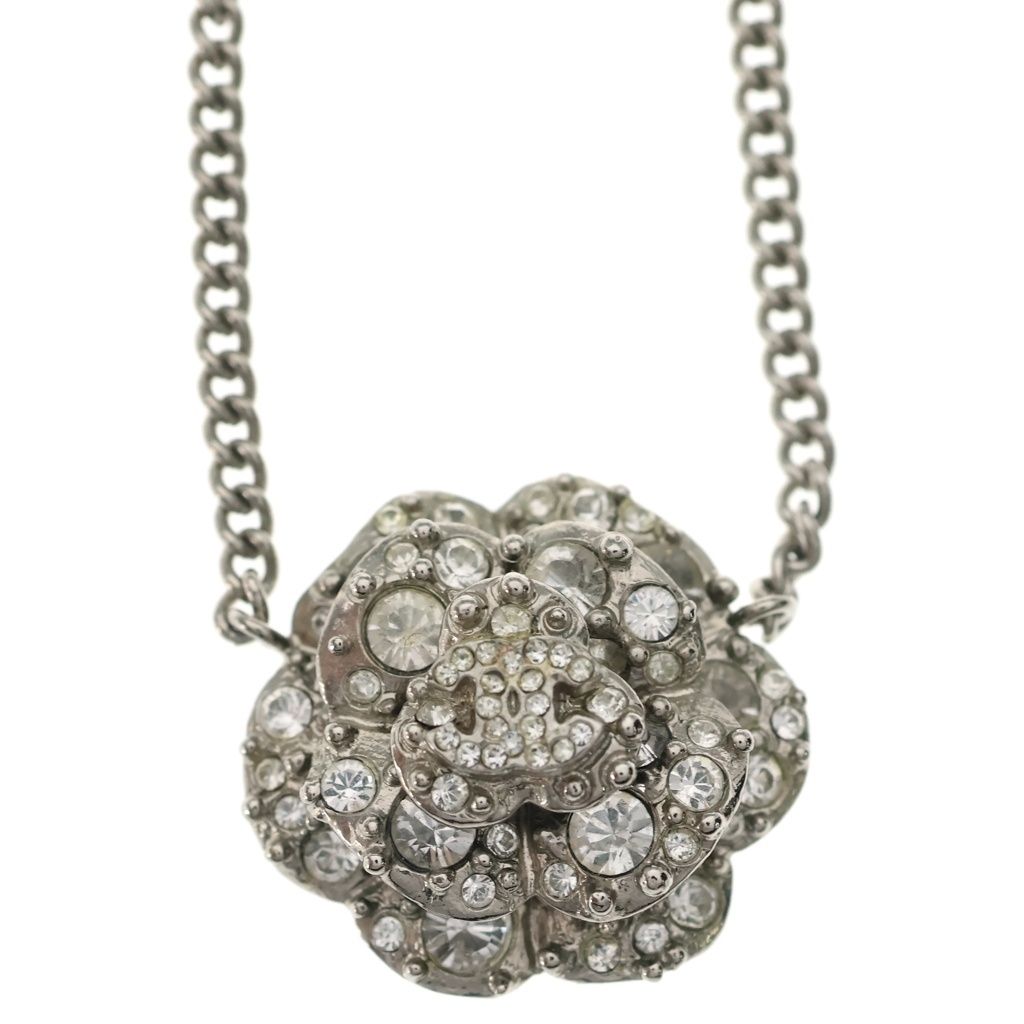 Chanel Camellia Rhinestone CC Logo Pendant Chain Silver — view 3