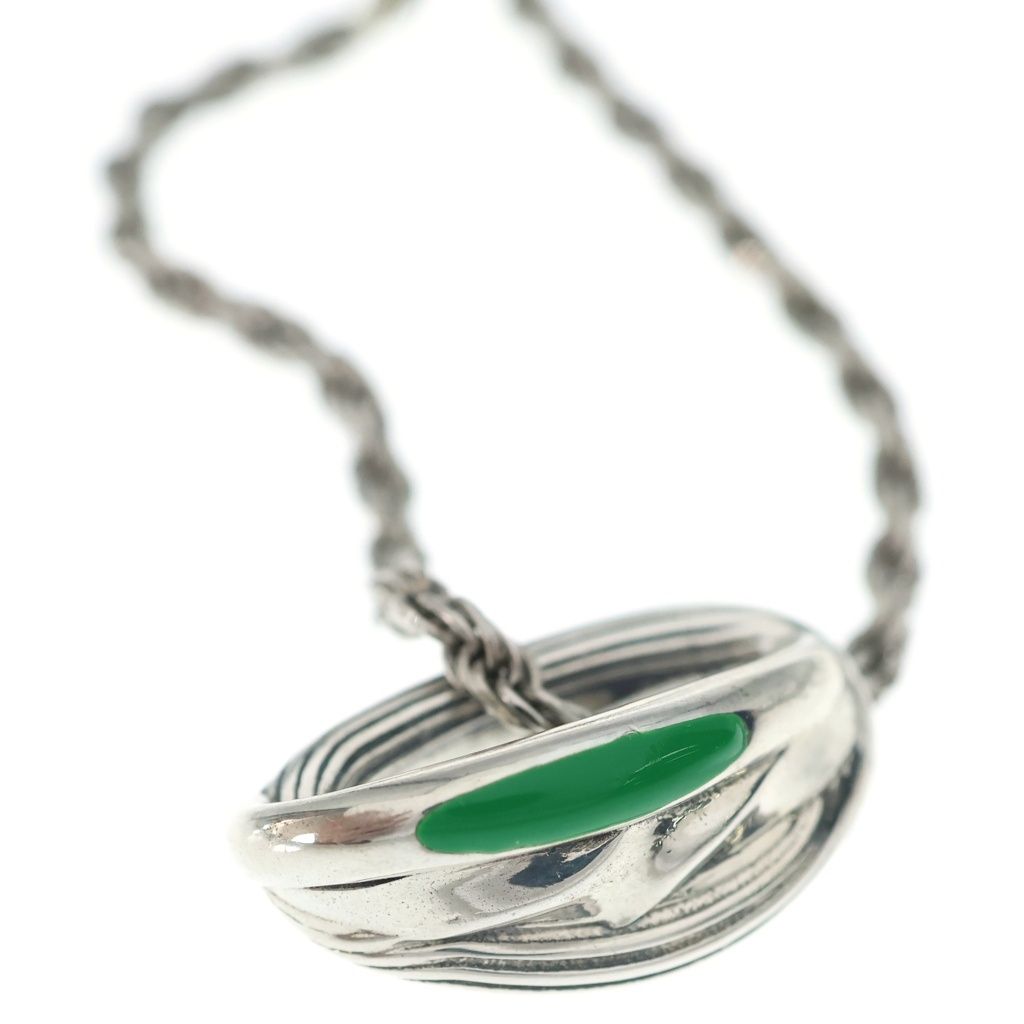 Bottega Veneta Green Stone Pendant Snake Chain Silver — view 3