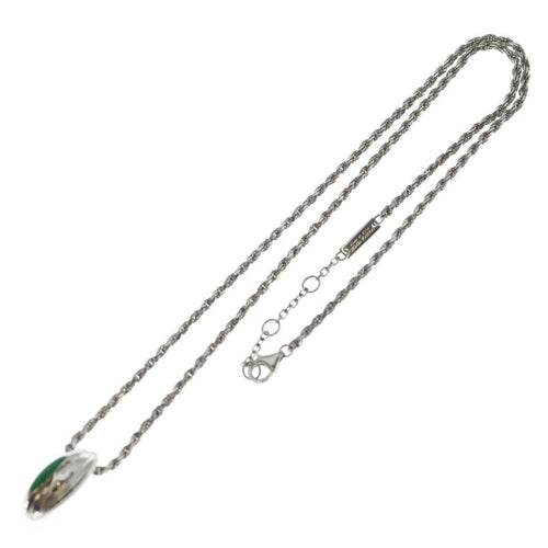 Bottega Veneta Green Stone Pendant Snake Chain Silver — view 2