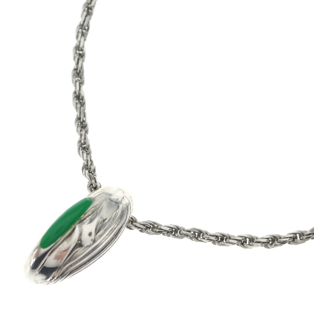 Bottega Veneta Green Stone Pendant Snake Chain Silver