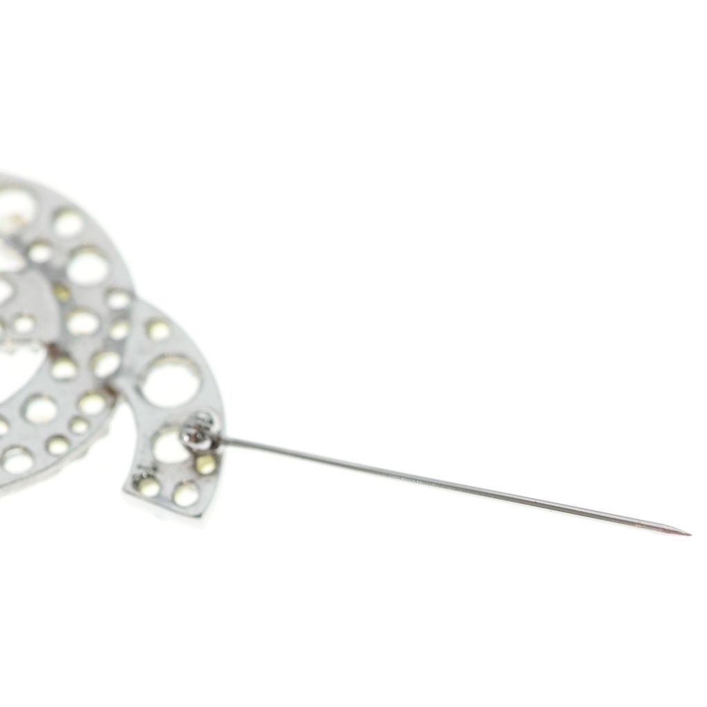 Chanel CC Logo Rhinestone Brooch Pin Badge Silver — view 6