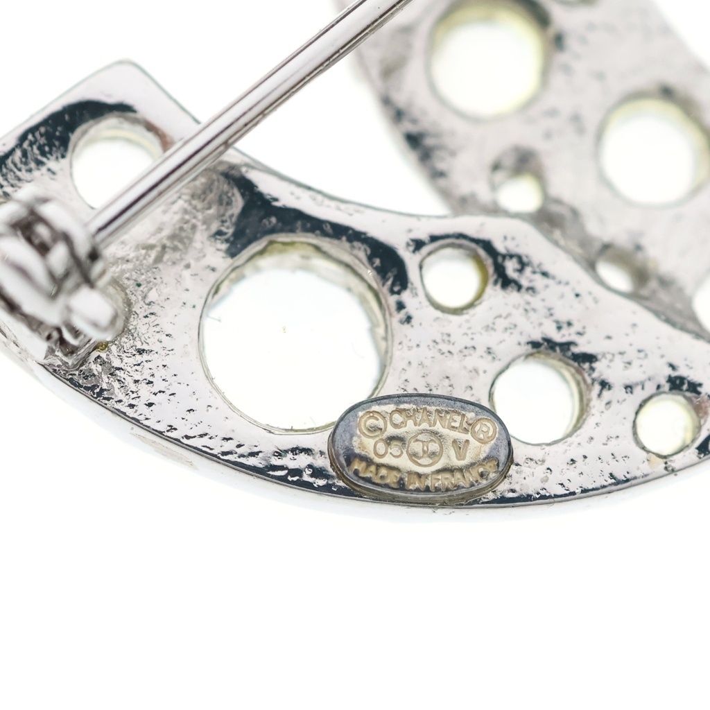 Chanel CC Logo Rhinestone Brooch Pin Badge Silver — view 5