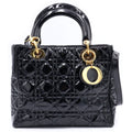 Dior Lady 2-Way Shoulder Bag Black Patent Leather Gold