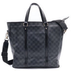 Louis Vuitton Damier Graphite Tadao Shoulder Bag Tote Black Leather Silver