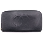 Chanel Round Wallet Card Case Black Caviar Leather Gold