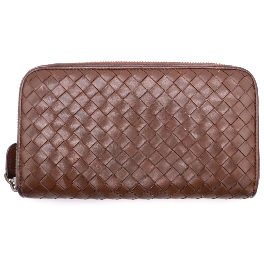 Bottega Veneta Intrecciato Round Zip Wallet Brown