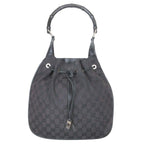 Gucci GG Canvas Bamboo Drawstring Shoulder Bag Dark Brown Black
