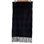 Hermes Check Cashmere 100% Fringe Scarf Brown Navy