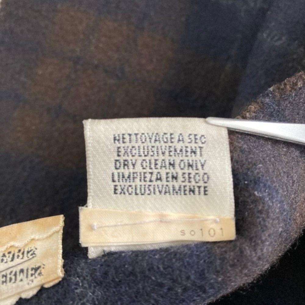Hermes Check Cashmere 100% Fringe Scarf Brown Navy — view 5