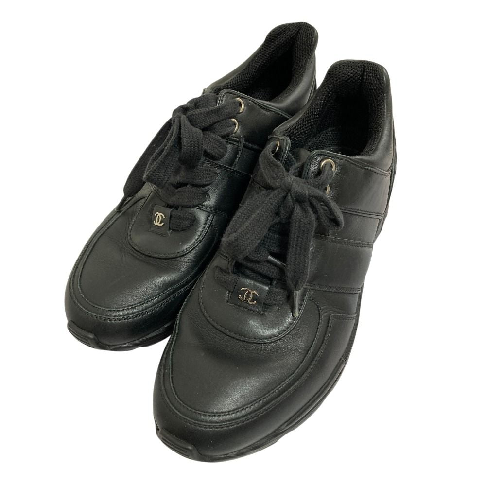 Chanel Tweed Leather Sneakers 38 Black