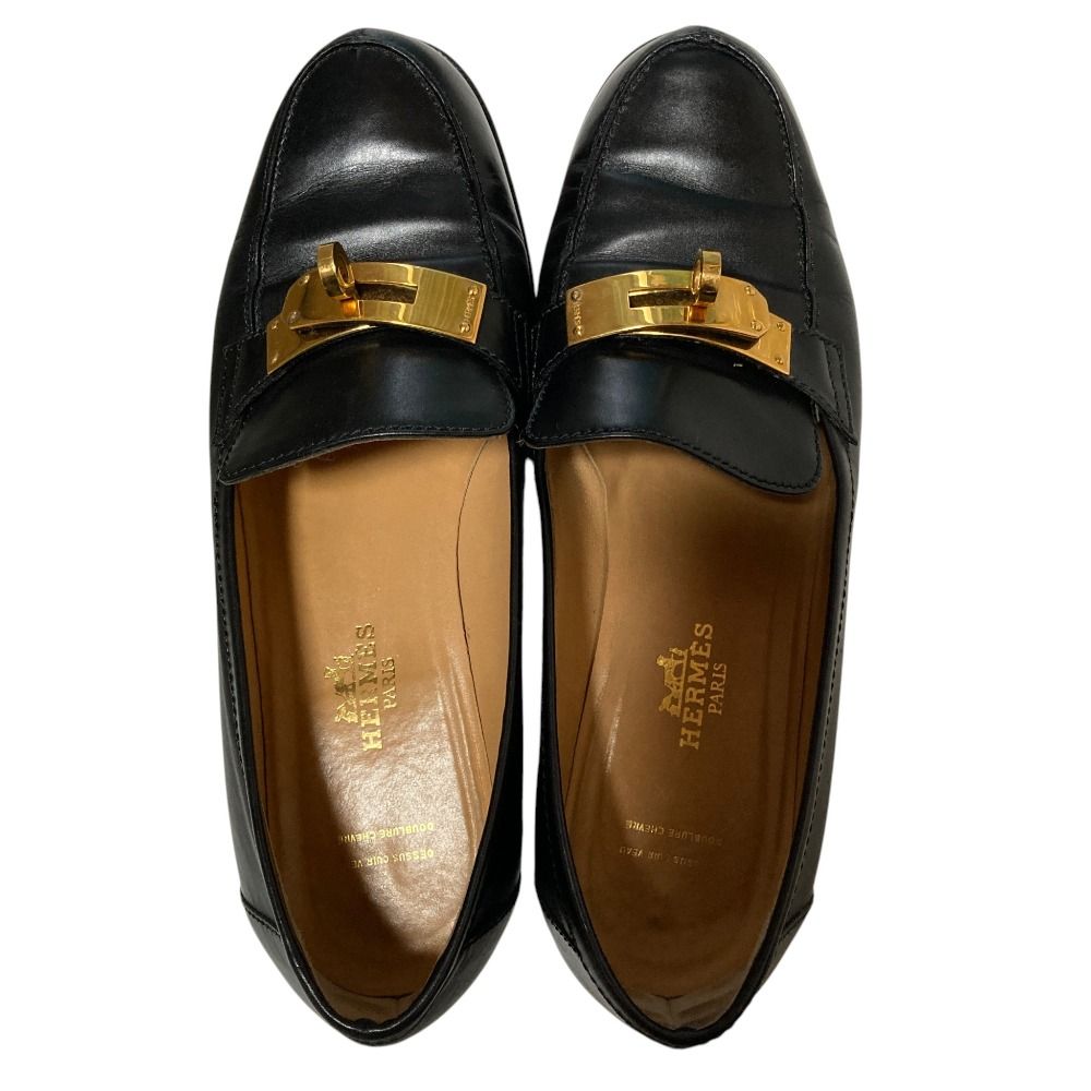 Hermes Box Calf Kelly Loafers Shoes 35 22.5 cm Black — view 4