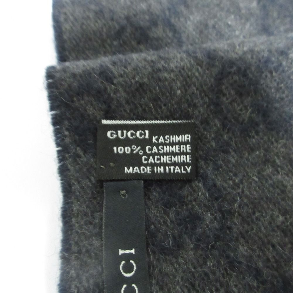 Gucci GG Pattern Cashmere Fringe Scarf Navy — view 8